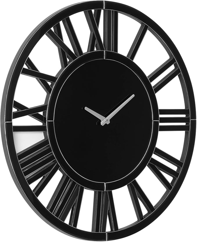 SHYFOY Large Wall Clock - 23.6" Modern Black Wall Clock with Roman Numerals, Decorative Wall Clocks for Living Room, Bedroom, Office - Easy to Hang, Silent Non-Ticking