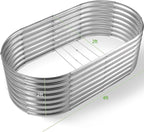 Land Guard 24“ Tall Galvanized Raised Garden Bed Kit, Galvanized Planter Garden Boxes Outdoor, Oval Large Metal Raised Garden Bed for Vegetables (Classic Silver, 4×2×2ft)