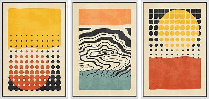 SIGNWIN Framed Canvas Print Wall Art Set Mid-Century Colorful Polygon Collage Abstract Geometric Illustrations Graffiti & Street Art Modern Art for Living Room, Bedroom, Office - 16"x24"x3 White