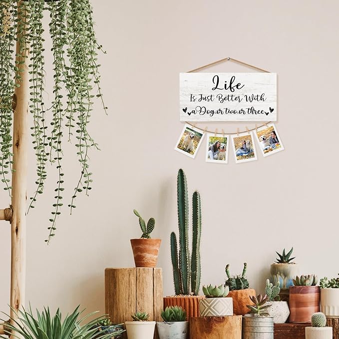 Dog Mom Gifts Picture Frame Photo Holder for Wall, Gifts for Dog Lovers, Dog Themed Gifts, Dog Gifts for Women, Funny Dog Gifts, Dog Mom Dad Grandkids Gifts Hanging Photo Display