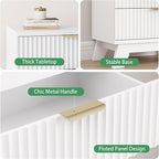 Fluted Nightstand, 24" Wide Side Table with 3 Large Storage Drawers, Mid Century Modern Wood Night Stand with Metal Handle, Wooden Bedside End Table for Bedroom, Living Room, Closet, White