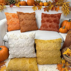 Booque Valley Fall Decorative Pillow Covers Set of 2 18 x 18 inch Soft Plush Faux Fur Wool Pumpkin Throw Pillowcases for Autumn Halloween Farmhouse Home Decor, Mustard Yellow