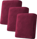 H.VERSAILTEX Velvet Stretch Couch Cushion Cover Plush Cushion Slipcover for Chair Loveseat Sofa Cushion Furniture Protector Seat Cushion Sofa Cover (3 Piece Sofa Cushion Covers, Burgundy)