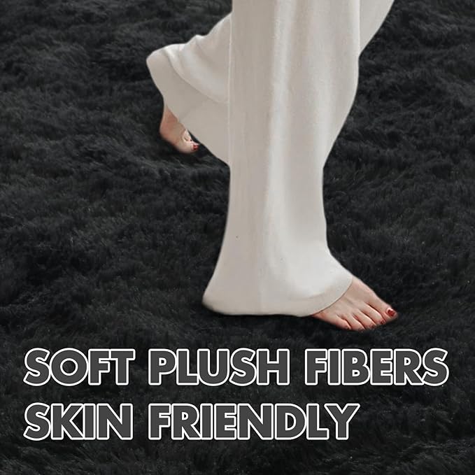 6x9 Ft Large Shag Black Rug for Living Room, Ultra Soft Fluffy Furry Area Rugs for Bedroom Indoor Floor, Aesthetic Carpet for Kids Home Decor