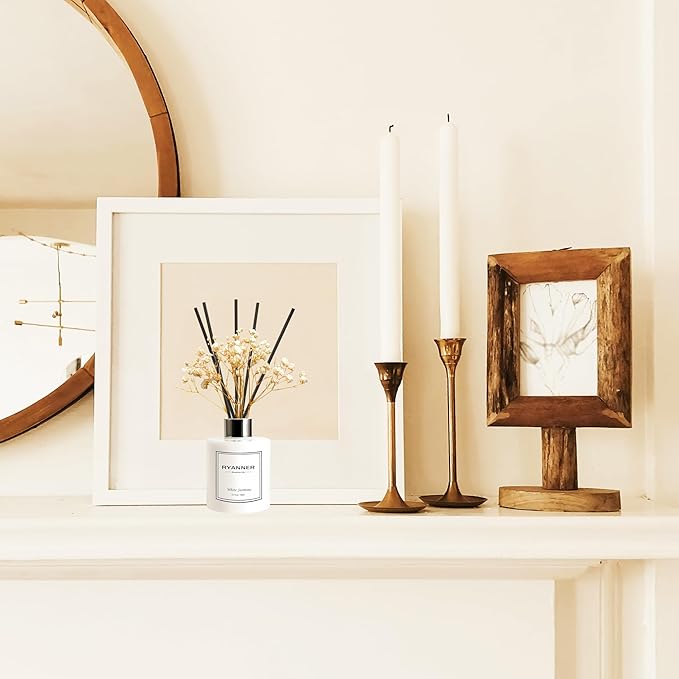 Flower Reed Diffuser Set,5.1oz White Jasmine Scent Diffuser with Sticks Home Fragrance Reed Diffuser with Essential Oil for Bathroom Shelf Decor&Air Freshener,Home Bathroom Office Decor&Gifts