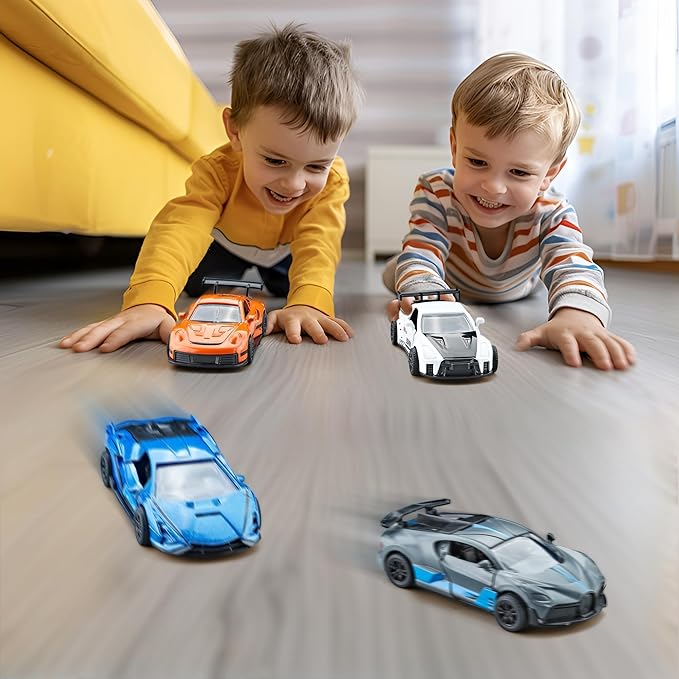 KIDAMI Racing Cars Toy Vehicles Set, Die Cast Metal Toy Cars with Pull Back & Doors Openable for Toddlers, Boys, Girls’ Educational Play, Birthday Gift