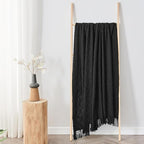 inhand Knitted Throw Blankets for Couch and Bed, Soft Cozy Knit Blanket with Tassel, Black Lightweight Decorative Blankets and Throws, Farmhouse Warm Woven Blanket for Men and Women, 50"x60"
