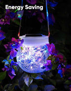 Solar Lantern Solar Lights Outdoor Waterproof 6-Pack, Solar Powered Hanging Lights Cracked Glass Hanging Globes for Christmas Decoration, Shepherd Hook, Garden Tree Ornaments,White Cap, Multi-Color
