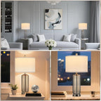 Table Lamps Set of 2 with Touch Control, 3-Way Dimmable Nightstand Lamp with Vertical Grained Glass, Grey Bedside Table Lamps, 27" Modern Glass Bedside Lamps with USB A+C Ports, Desk Lamp for Bedroom