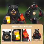 Solar Black Bear Statue for Garden with Beer and Cardinals 6.3" Resin Garden Statues for Outside Yard Paito Porch Decor Birthday Gardening Gifts for Women Mother Sister Grandmother Wife