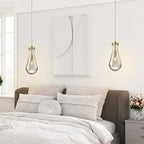 Raindrop Pendant Lights Kitchen Island Set of 2 Teardrop Gold Hanging Light Fixtures Clear Solid Glass Pendant Light Modern Chandeliers for Dining Room Porch Corridor Living Room…