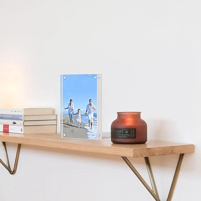 Acrylic Picture Frame, 2pack 5x7 Inch Clear Photo Double-Sided Frames, Magnetic 12+12MM Thickness Picture Frame Clear Photo Frame Stand, Double-Sided Acrylic Frame Stand