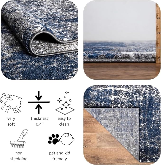 Keen Home Design Area Rugs - 12x15 Non-Shedding, Abstract Rugs for Kitchen, Living Room, Bedroom, Dining Room, Entryway - Size: 12' x 15', Navy/Grey/White