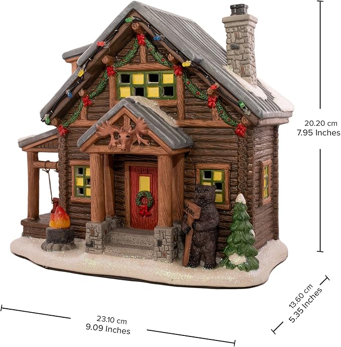 Christmas Village Moose Lodge Retreat | Christmas House Collection Accessories Figurines for Decorations and Gifts | Sound with Multicolor LED Lights