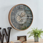 CLXEAST 24 Inch Large Moving Gear Wall Clock for Farmhouse Living Room Decor,Vintage Industrial Bronze Gold Metal Wall Clock for Home Office,House Warming Gifts New Home