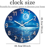 XFM Large Wall Clock Battery Operated 20 Inch Moon Lake Clock for Living Room Analog Blue Wall Clock Silent Non Ticking