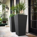 GreenShip 27" Tall Planters, Set of 2 – Black Outdoor Planter for Front Porch & Tall Plants, Weather-Resistant, with Drainage Hole & Rubber Plug (No Plants Included) (Black-2pcs)