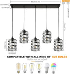 Black Pendant Lights for Kitchen Island Farmhouse Chandeliers for Dining Room, 5-Light Pendant Light Hanging Linear Chandeliers Kitchen Island Lighting with Clear Glass Shades