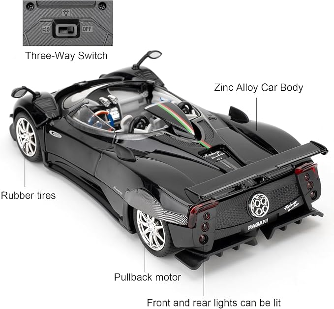1/24 Car Model Compatible for Collectible Pagani Zonta HP Diecast Toy Car,Zinc Alloy Pull Back Cabriolet Vehicles Toy with Sound and Light for Adult Boys Girls (Black)