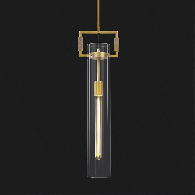 Modern Gold Pendant Light, 21'' Pendant Lights Kitchen Island Large, Adjustable Height Brass Pendant Light Glass Pendant Light Fixtures, for Dinning Room Farmhouse Bedroom Bathroom