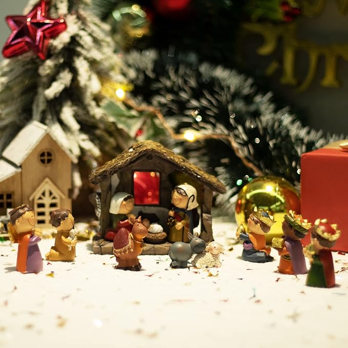 taman Nativity Figurines Resin Ornaments Set,12 Pieces Tabletop Scenes Xmas Gifts Collectibles for Christmas Holiday Decorations