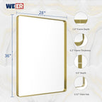WEER Gold Bathroom Mirror, 28X36 Inch Brushed Gold Metal Frame Mirror, Rounded Rectangle Gold Bathroom Vanity Mirror for Wall, Tempered Glass, Anti-Rust, Hangs Horizontally or Vertically