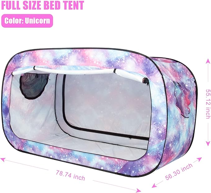 Bed Tent Full Bed Canopy Portable Dream Tent for Adult Indoor Sleeping Tents with 2 Doors Breathable Private Space Tents, Unicorn