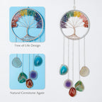 Rainbow 5 Agates Gemstone Dream Catcher Tree of Life Chakra Dream Catcher with Healing Crystal Stones Handmade Dreamcatcher Wall Decor for Adults Boys Girls,Bedroom,Wedding,Garden,Bless Gift