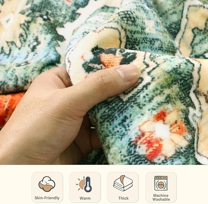 Lahome Boho Red Fluffy Bed Blanket, Reversible Soft Small Blankets for Couch, Decorative Fleece Throw Blankets for Women Home Retro Decor, Red 50''x60''