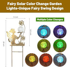 HONGLAND Solar Garden Lights Outdoor Decor, Fairy Figurine Moon Crackle Glass Lights Stake, Housewarming Ornament for Patio, Lawn, Yard, Pathway - Unique Gardening Gifts for Women Mom Grandma