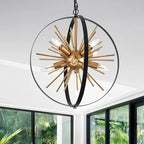 17.72'' Black Gold 8-Light Globe Sputnik Chandelier Modern Industrial Adjustable Hanging Ceiling Firework Pendant Light Fixture for Entryway Stairway Kitchen Dining Living Room Hallway