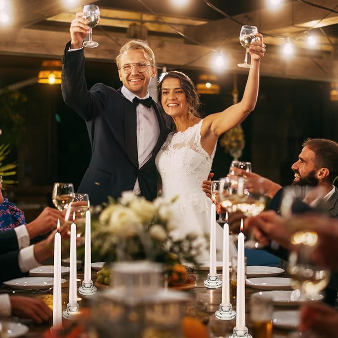 24 PCS Glass Taper Candle Holders Bulk Candlestick Holders Clear Short Tapered Candle Stick Holder Decor Set for Table Centerpiece Wedding Party Advent Christmas Home Decorations (24, Clear)