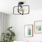 Emak Black and Gold Ceiling Light Fixture, Modern 16 Inch Semi Flush Mount Ceiling Lights with Metal Frame, 4 Light Fixtures Ceiling Mount for Hallway, Bedroom, Bathroom, Kitchen, FM084-BKBGD