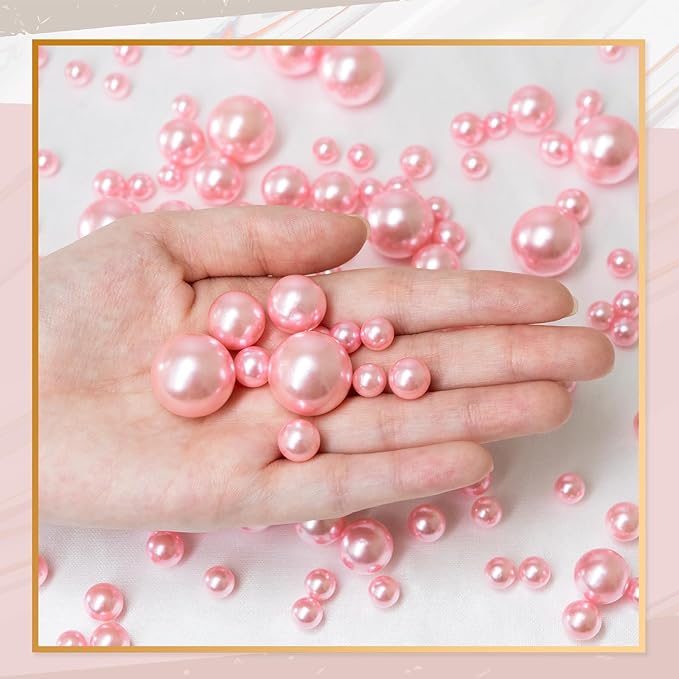 300Pcs Vase Filler Lightpink No Hole Faux Pearl Beads for Vase Filling Decorations, Candle Centerpieces, Wedding Centerpieces, Home Party Decor (8/14/20mm)