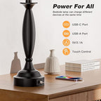 Grey Lamps for Bedrooms Set of 2 - Touch Control Bedside Lamp with USB C+A, 3 Way Dimmable Nightstand Lamps with USB Port, Table Lamp for Living Room(Grey Shade and Black Base)