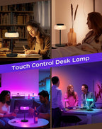 QiMH Battery Operated LED Table Lamp for Living Room, 5000mAh Cordless Desk Lamp with Stepless Dimmable Touch Control, Mini Rechargeable Night Light for Bedroom, Outdoor bar (Black-RGB)
