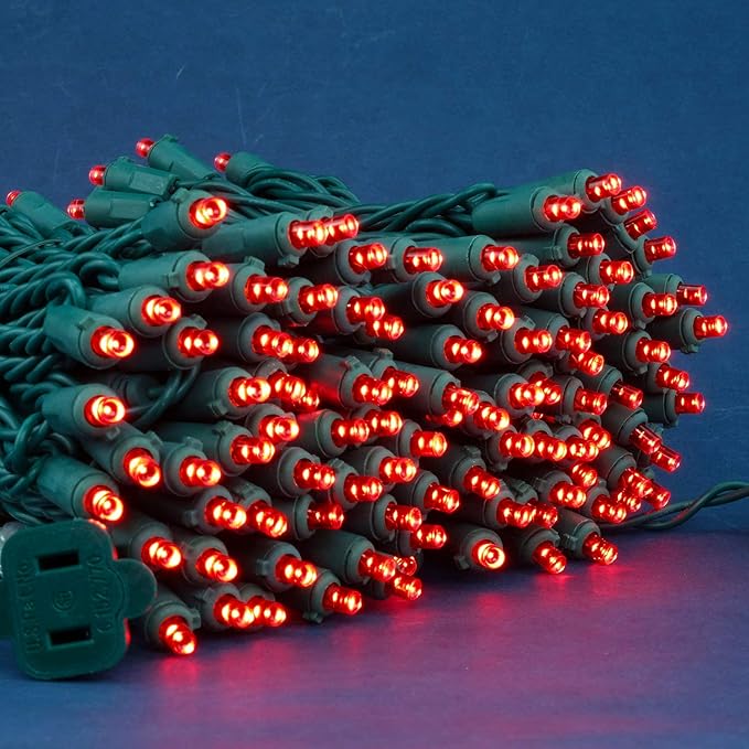 200 Count Red Wide Angle LED Christmas Lights, 66 ft Green Wire UL Certified Commercial Grade 5mm Holiday String Light Set (Red)
