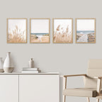 SIGNWIN Framed White Pampas Grass Beach Ocean Shore Horizon Wall Art, Set of 4 Landscape Colorful Wall Decor Prints, Nature Wilderness Wall Décor for Living Room, Bedroom - 8"x10" Natural