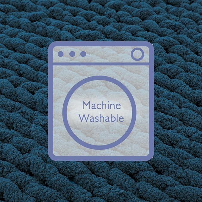 Bigacogo Chunky Knit Throw Blanket for Couch, 40x80 inches, 100% Hand Knitted with Thick Jumbo Chenille Yarn, Cozy Soft Large Rope Knot Cable Crochet Blankets for Sofa Bed Living Room, Deep Sea Blue