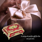 ELLDOO Vintage Music Box, Gold Metal Musical Jewelry Box Keepsake Box, Small Trinket Jewelry Storage Box Gift for Girl Women (Tune: You are My Sunshine), Red