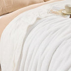 EMME Muslin and Fleece Queen Blanket Reversible - 80"*90" Cream Soft Warm Throw Blankets for Couch Bed Picnic Travel Bed