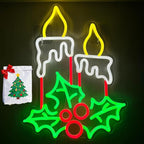 Christmas Cartoon Candle Neon Sign,USB Powered Neon Light Sign Christma LED Signs for Wall Light Up Signs for Home Party,Bedroom,Dining Room,Living Room,Fireplace (And Christmas Mystery Blind Bag)