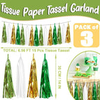 3P Sage-Green Beige-Mint Gold Foil Fringe Metallic Tassel Garland Banner, Tassels Banner Streamers for Parade Floats, Bachelorette, Wedding, Birthday, Christmas, Bridal/Baby Shower Party Decorations