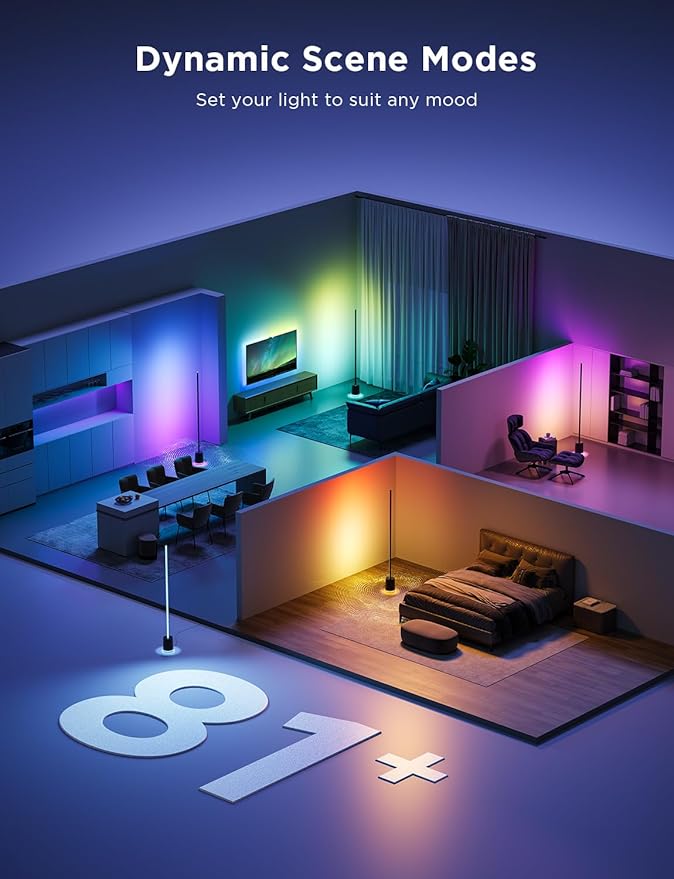 Govee Floor Lamp Pro, RGBICWW LED Lamp with Bluetooth Speaker and White Noise, 2100 Lumens Standing Lamp, Works with Matter, 16 Million Colors, Music Sync, Floor Lamp for Bedroom, Living Room