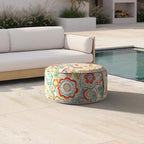 Inflatable Ottoman Stool D21 xH9 for Outdoor/Indoor Use, Water Repellent Patio Foot Rest Stool with Portable Handle,Round Pouf Ottoman Suitable for Garden,Deck and Camping - Flower Red