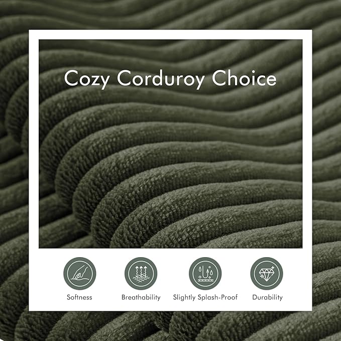 Boneless Sectional Cloud Couch Sofa Bed for Living Room, 112" Modular Modern Lounge 3 Seater Sleeper Green Couches with Chaise, No Assemble, Cordury Compression Upholstered Sofas