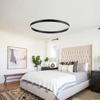 MADEM Room Decor Modern LED Pendant Light 1-Ring Circular Contemporary Chandelier 23.6'' Flush Mount Pendant Lighting for Living Dining Room Bedroom, 6000K Cool White, Black