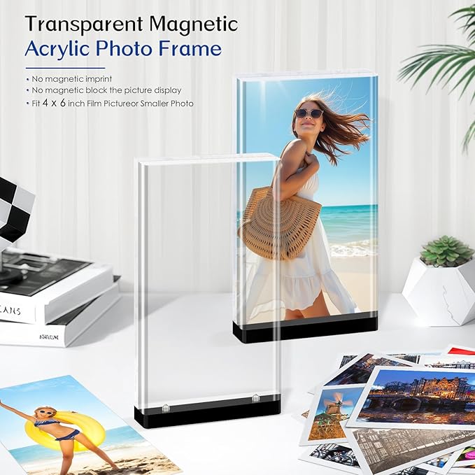 4×6 Acrylic Picture Frame (3Pack) -Double Sided 20 mm Clear Photo Frame Magnetic Standing Modern Design for Stereoscopic Displays, Desk Decor & Perfect Memories Gifts (4×6 vertical)