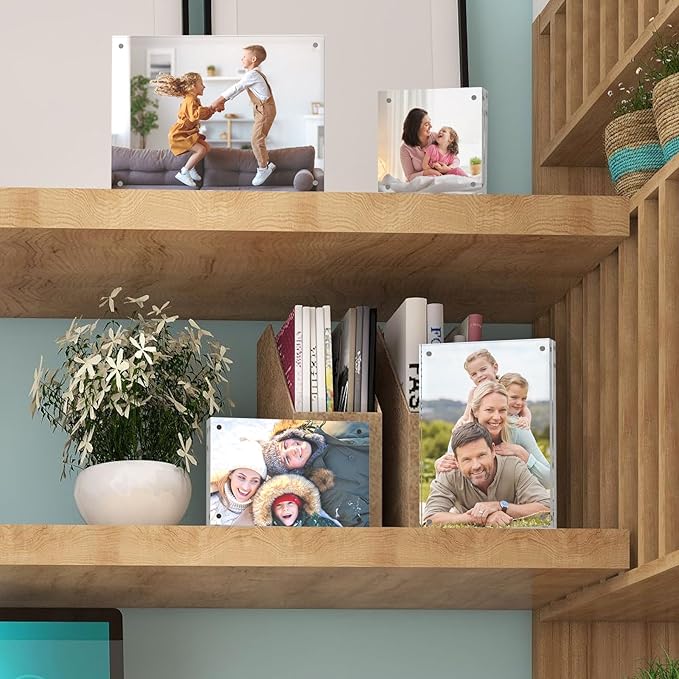 4x6 Acrylic Picture Frames, 20mm Thick Clear Frameless Magnetic Photo Frames, Double Sided Transparent Square Frame Gift for Desktop Display(3 Pack)