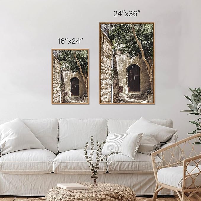 SIGNINART Large Vintage Italy City Landscape Framed Canvas Wall Art Set, Rustic Olive Green Tree Wall Decor, Modern Minimalist French Farmhouse Art Print for Living Room,Bedroom,Office 24"x36"x3